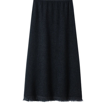 Women Cashmere A-Line Tassel Skirt High Waist Office Lady Retro Autumn Winter 100% Cashmere Knitwear Graceful Regular Fit Dress PlatiNum