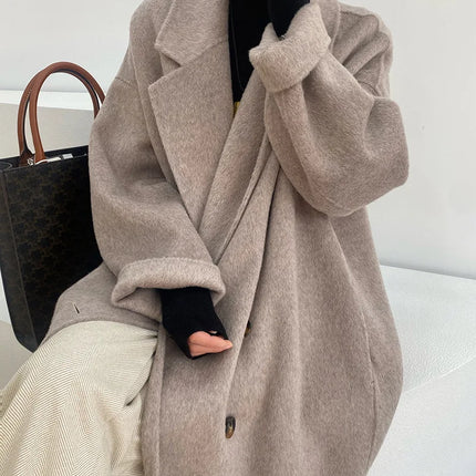 Women And Men Unisex Thicken Warm X-long Alpaca Woolen Overcoat Winter Cashmere Wool Maxi Loose Coat Oversize Cloak Outsize