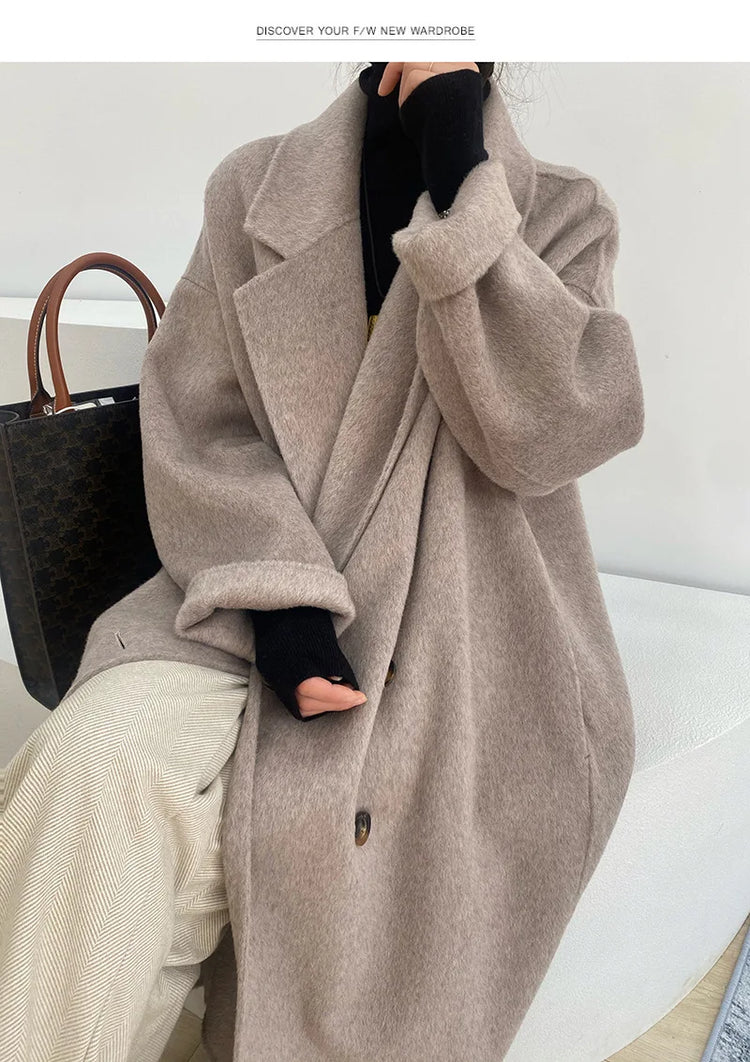 Women And Men Unisex Thicken Warm X-long Alpaca Woolen Overcoat Winter Cashmere Wool Maxi Loose Coat Oversize Cloak Outsize