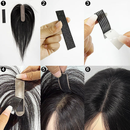 No Clip-in Real Human Hair Topper Weightless Black Air Bangs Cover Sparse Hair Seams Patches 2x9cm #3 Net Human Hair Pieces