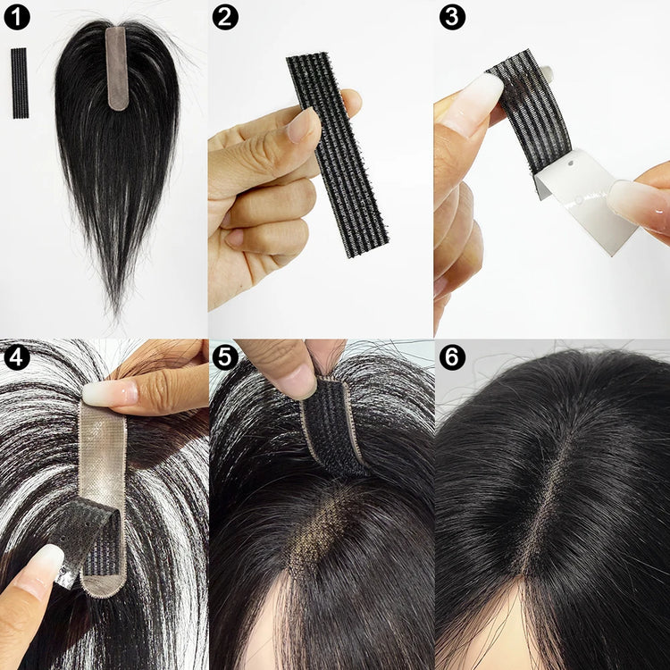 No Clip-in Real Human Hair Topper Weightless Black Air Bangs Cover Sparse Hair Seams Patches 2x9cm #3 Net Human Hair Pieces