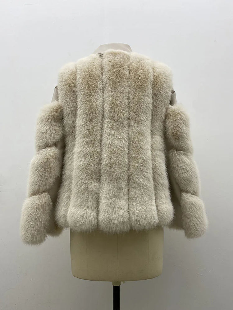 ZADORIN Top Fashion Luxury FAUX Fox Fur Coat Motorcycle PU Leather Turn Down Collar Warm Faux Fur Jacket Women Autumn Winter New