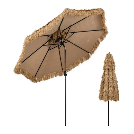 Ombrellone Tiki con Tetto in Paglia da 299 cm, Parasole Tropicale Hawaiano 30 °   Tettoia Ventilata Regolabile a 2 Sezioni Staccabili per Patio, Piscina, Spiaggia