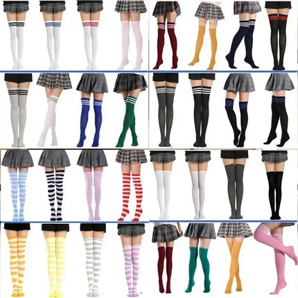 Moda ragazze carine coscia alta nero bianco a righe sopra il ginocchio calzini lunghi scaldamuscoli Lolita calze gotiche per donne sexy