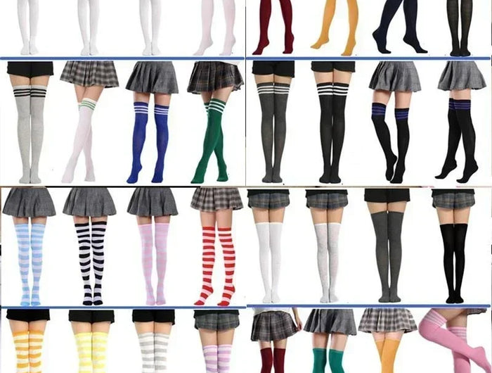 Moda ragazze carine coscia alta nero bianco a righe sopra il ginocchio calzini lunghi scaldamuscoli Lolita calze gotiche per donne sexy