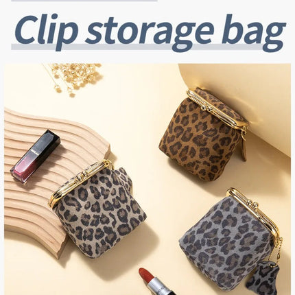 New Arrival Square Leopard Print Leather Small Purses Women's Portable Coin Money Wallets Earphone Lipstick Pouch Card Holders PlatiNum