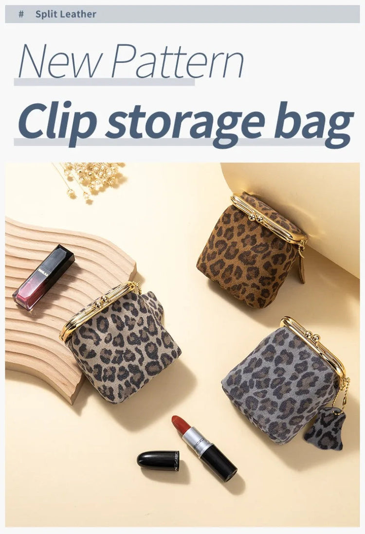 New Arrival Square Leopard Print Leather Small Purses Women's Portable Coin Money Wallets Earphone Lipstick Pouch Card Holders PlatiNum