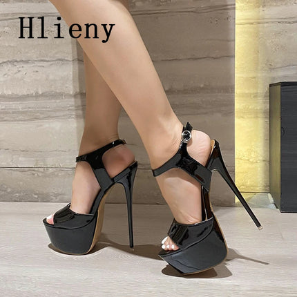 Hlieny 2026 Sexy Summer Style 16cm High Heel Buckle Strap Sandals Women Peep Toe Nightclub Party Stripper Shoes Plus Size 45 46