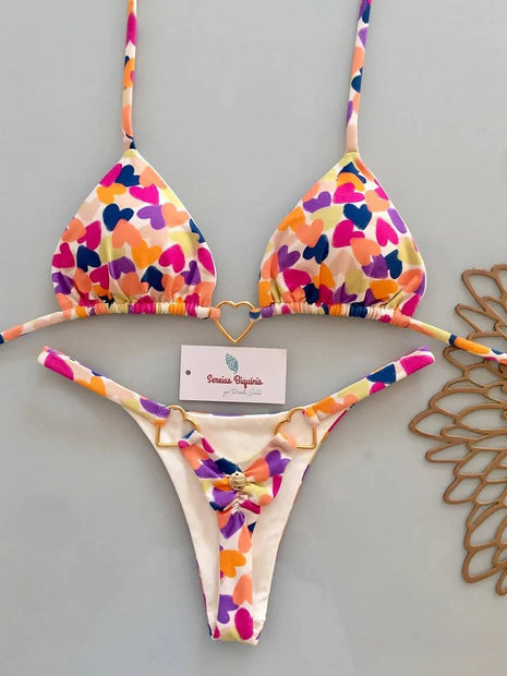 Micro Bikini 2026 Nuovo Costume da Bagno Donna Sexy Brasiliano Set Bikini Stampa Love Abbigliamento da Spiaggia Biquini Femminile