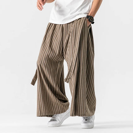 Pantaloni Larghi a Righe da Uomo in Cotone e Lino, Comodi e Traspiranti, Stile Retrò, Moda Casual, Pantaloni Jogger in Stile Nepal