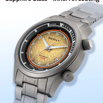 BERNY Titanium Diver Watches for Men 20ATM Super Luminous Automatic Mechanical Men's Dive Watch Sapphire Swim Diving Wristwatch