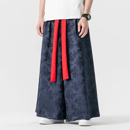 Pantaloni da uomo Kimono allentato Samurai Pantaloni con stampa floreale scura Stile giapponese Pantaloni larghi casual alla moda comodi Taglie forti 3XL