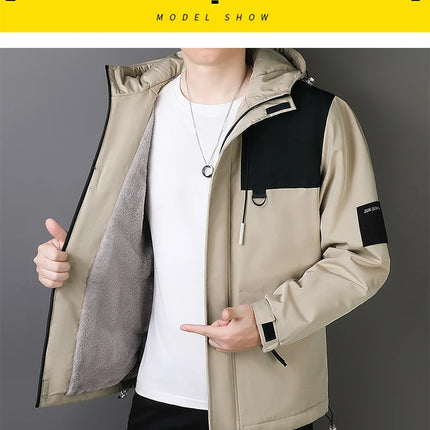 Plus Size Male Waterproof Windproof Hooded Jacket Autumn Winter New Fashion Men Casual Loose Fleece Thick Warm High Quality Coat