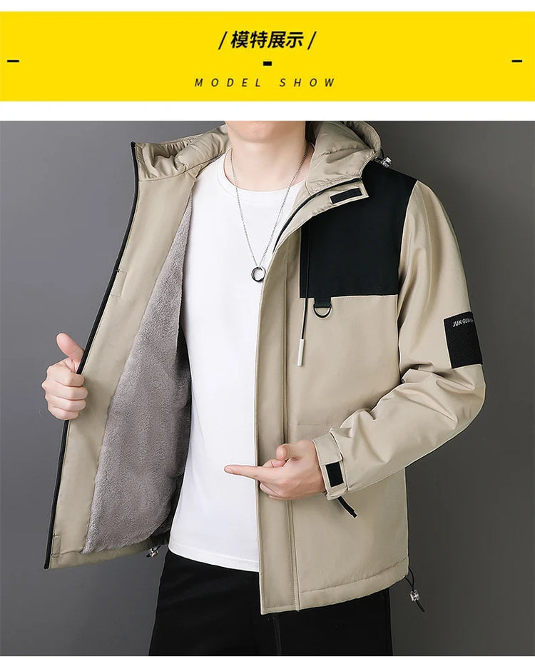 Plus Size Male Waterproof Windproof Hooded Jacket Autumn Winter New Fashion Men Casual Loose Fleece Thick Warm High Quality Coat