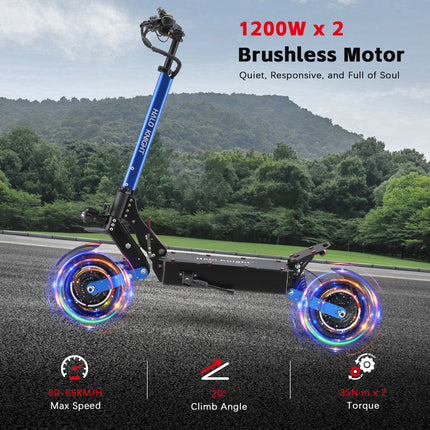 Monopattino Elettrico Halo Knight T108 52V 28.8Ah Doppio Motore Pieghevole 1200W con Pneumatici Stradali e Sospensioni