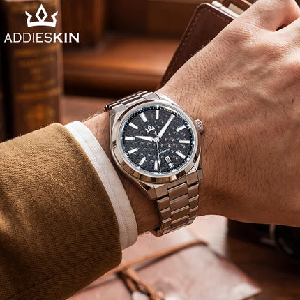Addieskin K014 Luxury Men Automatic Watch ST2130 Mechanical Movement 40mm 316L Steel Case Cameo Shell Carved Dial 200m Waterproo