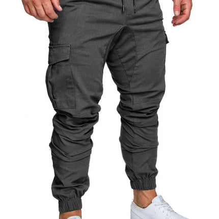 Men High Elastic Cargo Pants Summer Lace Up Drawstring Pocket Harem Stretch Full Trousers BSD-8811