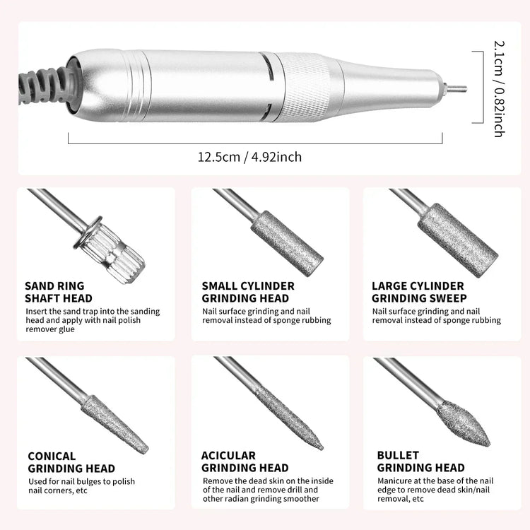 Electric Nail Drill - 45000RPM Portable Nail Drill-Rechargeable Nail E-File Kit With 6 Bits & Base-LED Screen-Ultra-Silent