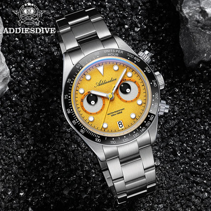 ADDIESDIVE VK64 Quartz Wristwatch Ceramic Bezel Chronograph Calendar Luxury Wristwatches Eyes Dial Bubble Mirror Glass Watches