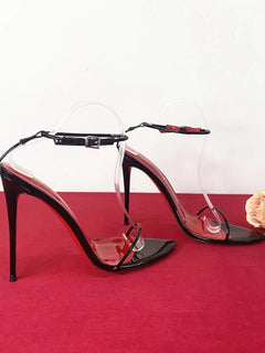 New 12cm Minimalist Ultra-fine Straight Strap High-heeled Shoes with Sexy Ankle Straps Plus Size Slim Heel Bed Sandals Women's