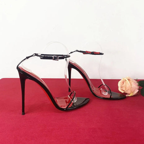 New 12cm Minimalist Ultra-fine Straight Strap High-heeled Shoes with Sexy Ankle Straps Plus Size Slim Heel Bed Sandals Women's PlatiNum