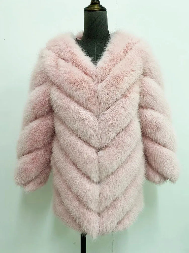 ZADORIN Korean Fashion Winter Faux Fox Fur Coat Women Luxury Color Contrast Long Thick Warm Fluffy Jacket Fake Fur Coats Jackets