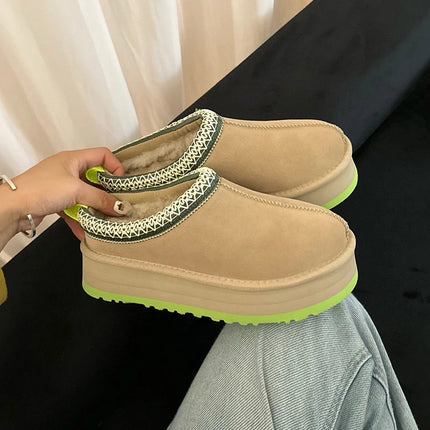 Tasman Winter Warm Wool Women's Tazz Classic Ultra Mini Platform Slippers Thick Sole Genuine Leather And Fur Snow Boots