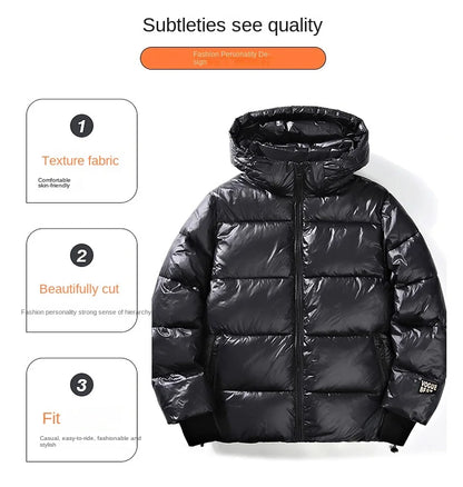 2024 Winter Warm Jacket Men's Trendy Brand Black Gold Bright Waterproof Warm Parka Short Women's Casual Down Cotton Padded Coat