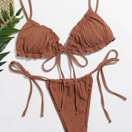 Nuovo 2025 Costume da bagno sexy Pit stripe Bikini Donna Costumi da bagno Costumi da bagno Push Up Biquinis Fasciatura Beachwear Set bikini solido platinumshop