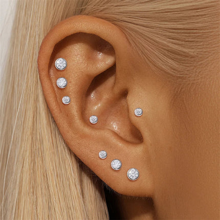 BOAKO 925 Sterling Silver Moissanite 2/3/4mm Round  For Woman 1 Piece geometric Piercing Earrings Party Wedding Fine Jewelry PlatiNum