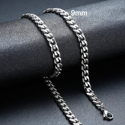 3-11MM Classic Cuban Chain Necklace for Men Women,Silver Black Gold Grey Color Stainless Steel Chains,Basic Punk Jewelry Gift PlatiNum