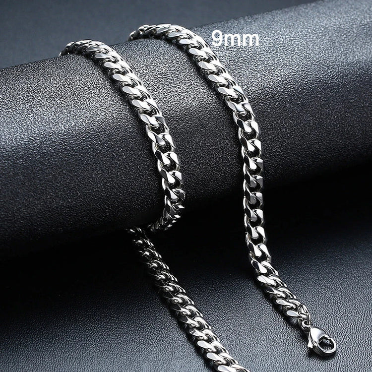 3-11MM Classic Cuban Chain Necklace for Men Women,Silver Black Gold Grey Color Stainless Steel Chains,Basic Punk Jewelry Gift PlatiNum