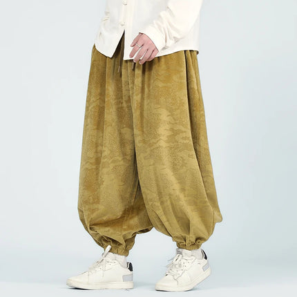 Pantaloni di velluto da uomo autunno inverno pantaloni larghi stampati casual da uomo stile giapponese Harun comodi pantaloni da jogging da uomo streetwear