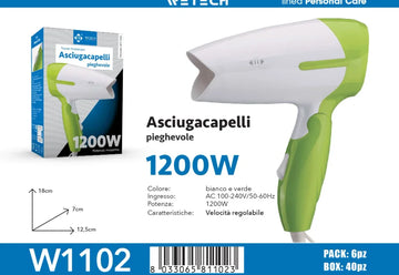 1200W Foldable Hair Dryer 100‑240V Dual Voltage Compact Portable Blow Dryer With Hanging Loop Adjustable Speed Cold Air Function For Home Hotel Travel Use