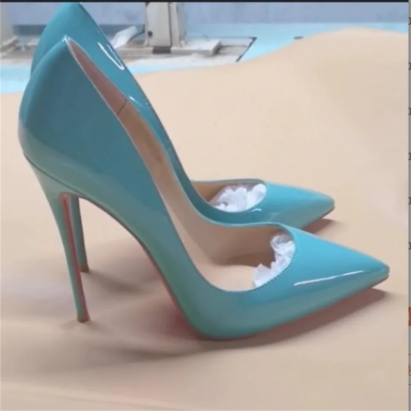 Sizes 48 Classic Style Women Patent Pointed Toe Slip On 12cm High Heel Shoes Elegant Ladies Plain Stiletto Pumps Black Red White