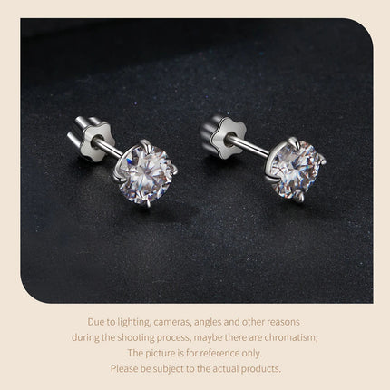 BAMOER Classic Moissanite Earrings, 925 Silver Brilliant 4 Prongs Round Cut Lab Created Diamond Wedding Engagement Earrings PlatiNum