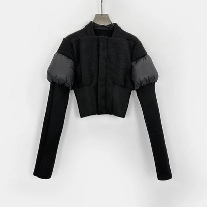 2025AW  Dark Style Women's Wool-blend Tweed Paneled Down Jacket Female Casual Fashion Coats Women's Clothing