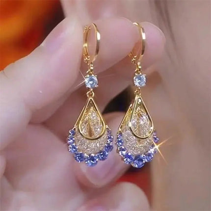 Korean Fashion Zircon Water Drop Earrings for Women Shiny Crystal Long Pendant Dangle Earring Girls Wedding Party Jewelry Gifts PlatiNum