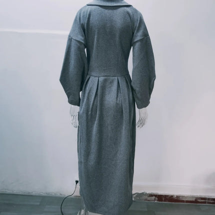 European American Retro Court Style Wool Coat, Long Length with Big Lapel & Lantern Sleeves, New Autumn Winter Outerwear