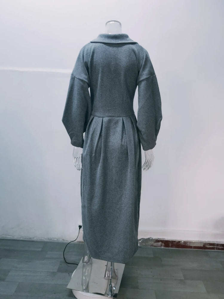 European American Retro Court Style Wool Coat, Long Length with Big Lapel & Lantern Sleeves, New Autumn Winter Outerwear
