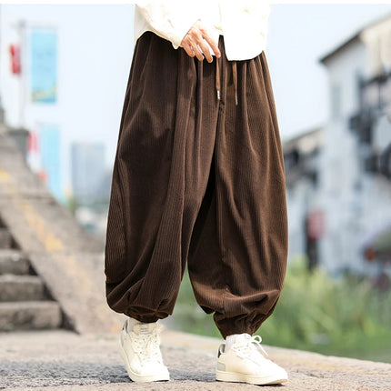 Nuovi pantaloni di velluto a coste da uomo streetwear moda pantaloni lanterna allentati uomo pantaloni stile harem retrò pantaloni casual con cavallo grande uomo taglie forti5XL