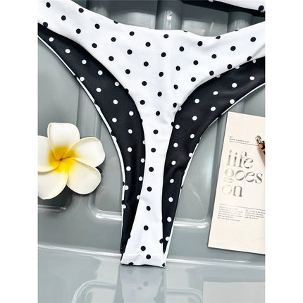 Nuovo Costume da Bagno Bikini a Pois Mini Micro Thong da Donna, Set Due Pezzi K7854 (XS-L) PlatiNum