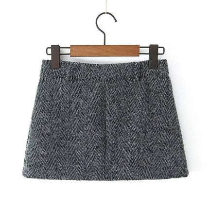 YENKYE 2025 Women High Waist A-line Mini Woolen Skirt Office Autumn Winter Elegant Skirts PlatiNum