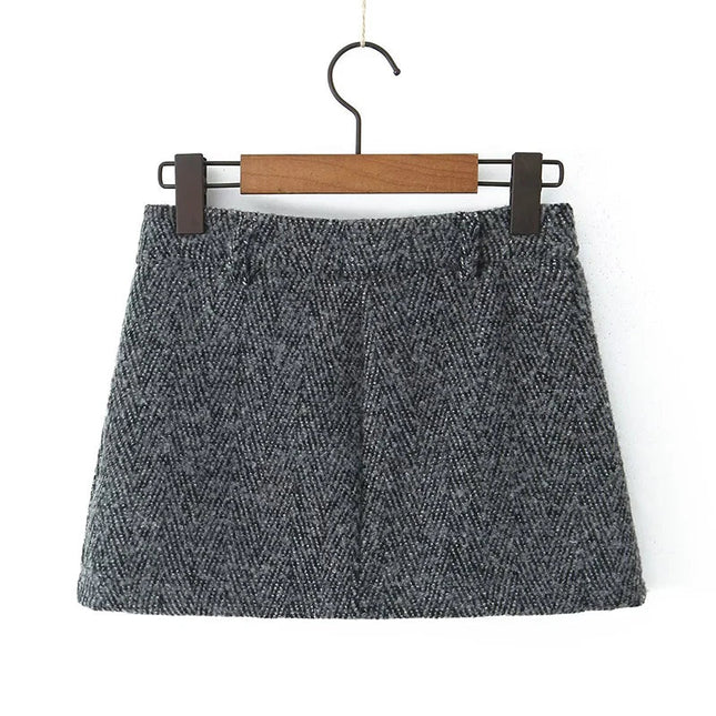YENKYE 2025 Women High Waist A-line Mini Woolen Skirt Office Autumn Winter Elegant Skirts PlatiNum