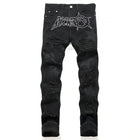 Autumn And Winter Retro Black Ripped Jeans Men'S Straight Leg Pants Pentagram Patch Casual Jeans Pants PlatiNum