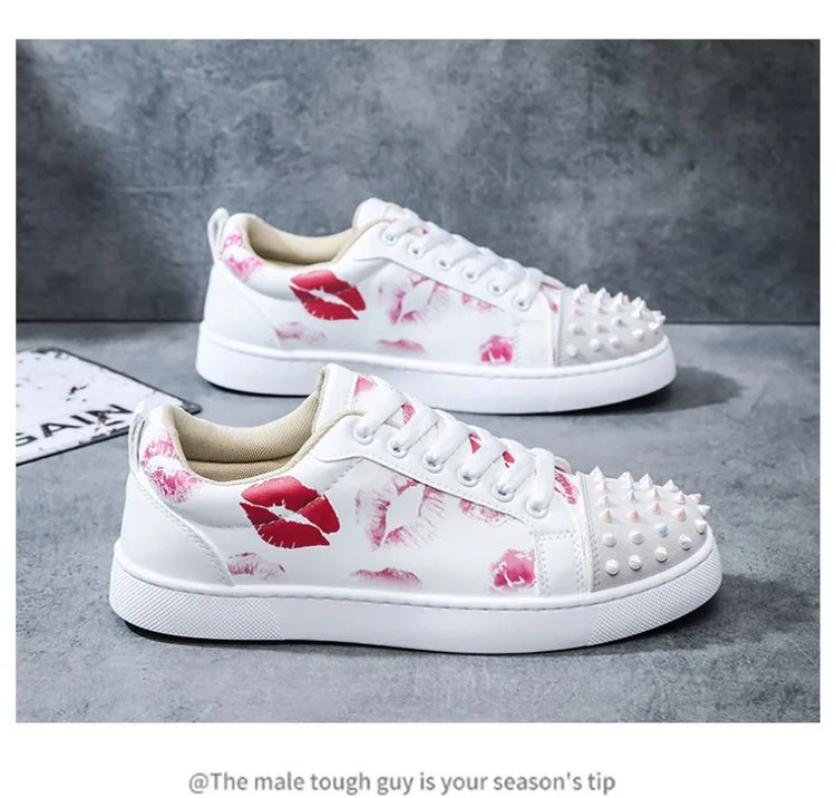 Fashion Trend Couples Casual Sneakers Red Sole Rivet Board Shoes for Men High Quality Man's Leather Sneakers for Men Women Shoes