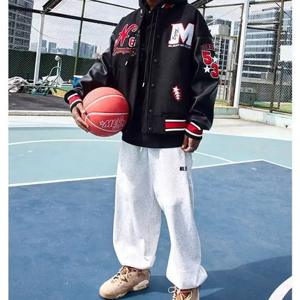 Bomber Jacket Men Women Flocking Hip Hop Loose Casual Patchwork Coat Unisex Embroidery High Street Varsity Baseball Outwear 2023