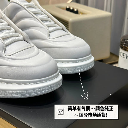 Handcrafted Platform Casual Shoes Calf Leather Man White Fashion Sneakers Round-toed Thick soled Trainers Oversized Sports Shoes