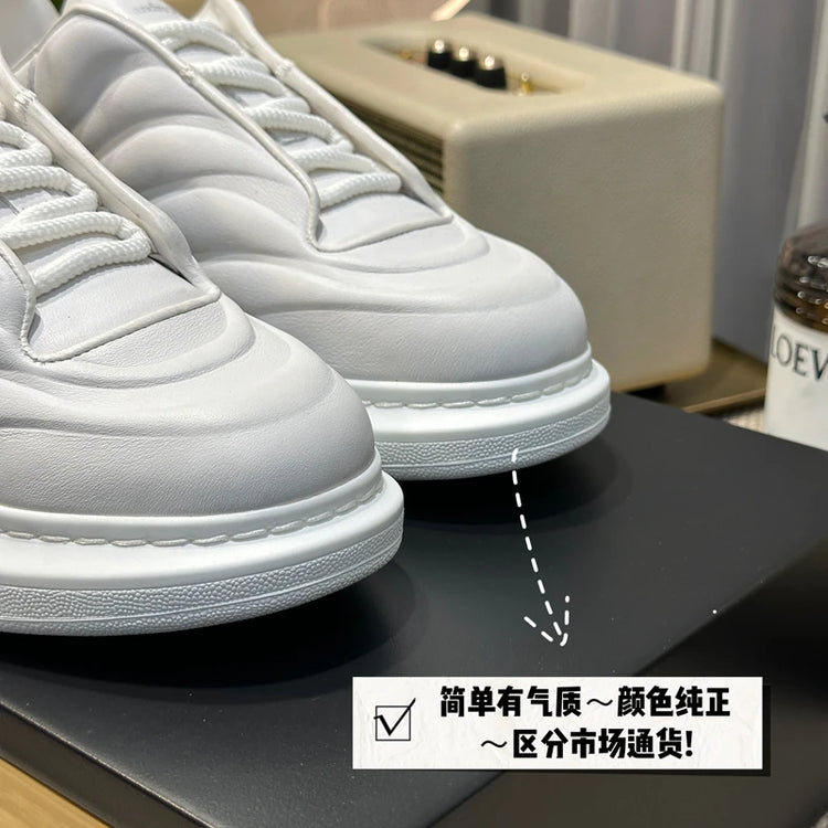 Handcrafted Platform Casual Shoes Calf Leather Man White Fashion Sneakers Round-toed Thick soled Trainers Oversized Sports Shoes