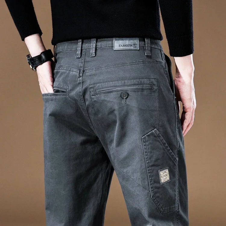 Spring Autumn New Men's 97% Cotton Jogging Cargo Long Pants Retro Solid Color Korean Style Straight Loose Casual Pants Male